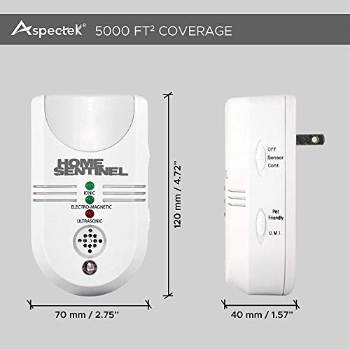Aspectek Home Sentinel Ultrasonic Pest Repellent 5-in-1 Indoor Pest Control Repeller with Electromagnetic, Ionizer & Auto Light for Mosquitos,Rats,Spiders,Rodents (2 Pack),Sound Frequency 15kHz-18kHz