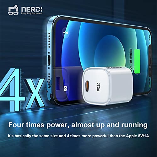 NERDI USB C Wall Charger, 20W PD Type C Charger for iPhone 13/Mini/Pro/Pro Max/iPhone 12 &11/Mini/Pro/Pro Max/iPhone X/XS/XR/8/8 Plus/SE, Galaxy, Pixel 4/3, iPad/iPad Mini (Cable Not Included)