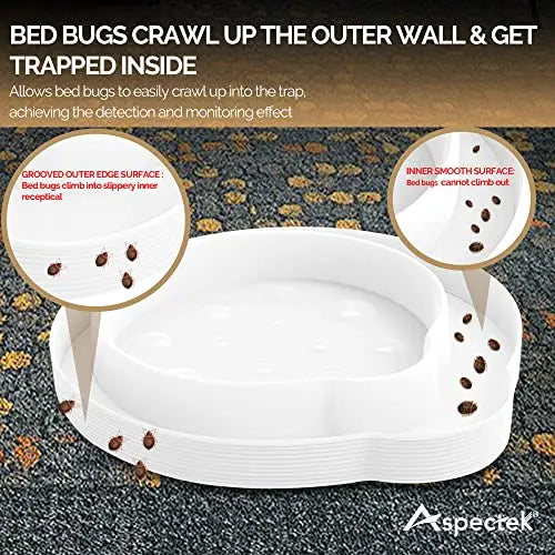 Aspectek Bed Bug Trap, Bed Bug Interceptor, Bed Bug Traps (Pack of 4). Flea Traps, Safe Eco Friendly, Bed Bug Eliminator (White)