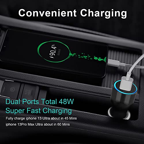Nerdi 48W Fast USB C Car Charger Adapter with Power Delivery and Quick Charge 3.0