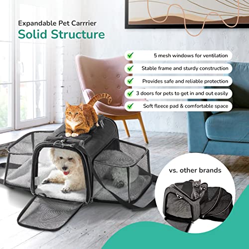 PetsN'all Pet Carrier, Cat Carrier, Airline Approved 2 Sides Expandable (Gray)