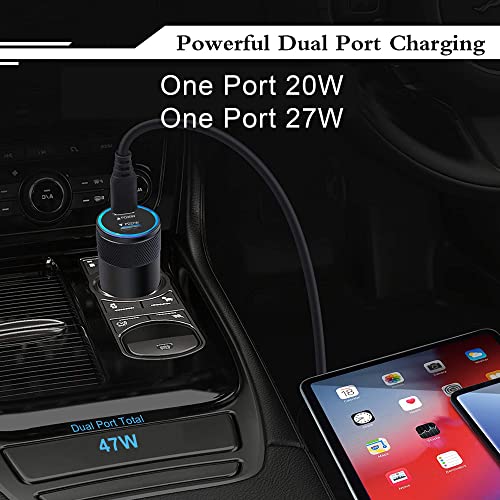 Nerdi 47W 2 Port USB C Car Charger Adapter with PD and QC 3.0