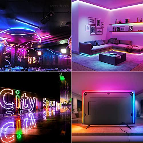 Comforday 16.4 FT Silicone RGB Addressable Neon Rope Light, with Music Sync and DIY Lighting Mode, Dimmable, Flexible, IP67 Waterproof (Power Adapter Included)