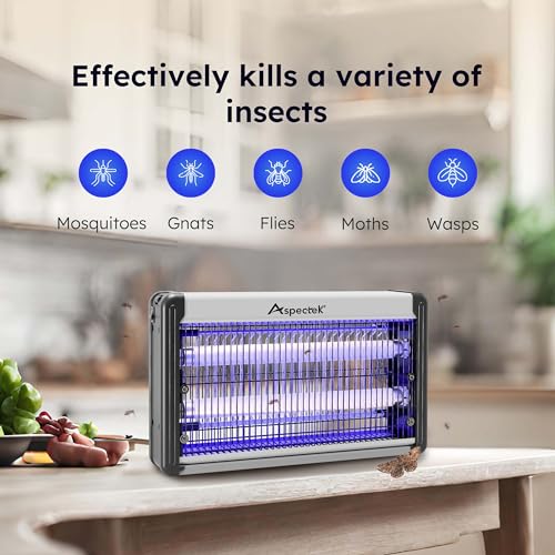 Aspectek 20W Electric Bug Zapper for Indoor use. Effective Against Mosquitoes and Flies. 2 Extra Replacement Bulbs Included. Lightweight Design, 2800V Powerful Grid, Easy Cleaning, Washable Tray.