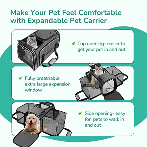 PetsN'all Pet Carrier, Cat Carrier, Airline Approved 2 Sides Expandable (Grey)