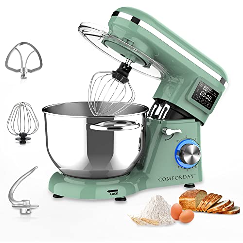 Comforday Stand Mixer, 6.5 Quart 660W 6 Speeds LCD Display Tilt-Head Electric Kitchen Mixer with Beater, Dough Hook, and Wire Whip, Dishwasher Safe Attachment, Upgraded Metal-Gear, Splash Guard