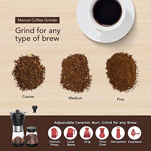 Manual Coffee Grinder, Hand Grinder Coffee Mill with Adjustable Conical  Ceramic Burr for Aeropress, Espresso, Filter, French Press, Coffee Beans